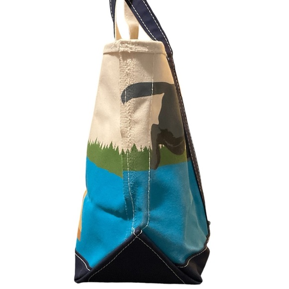 LL Bean Boat & Tote Vintage Canvas Bag Dog Chasing Ball Lake Dock Graphic LARGE - Picture 4 of 7